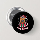 カピバラの休日 かわいいカピバラ クリスマス サンタ帽子 缶バッジ (正面&裏面)