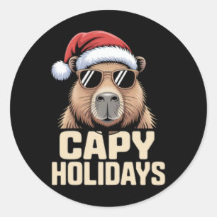 カピバラの休日 楽しいクリスマス カピバラのサンタコスチューム おもしろ ラウンドシール