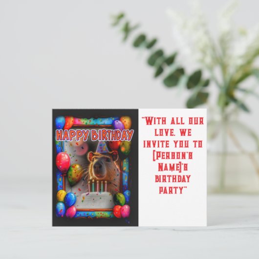 カピバラの新しい楽しい誕生日パーティー ポストカード (スタンド正面)