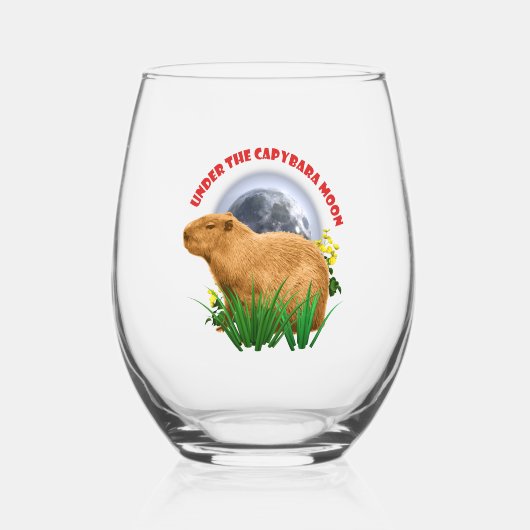 カピバラの月のカピバラのおもしろい下で ステムなしワイングラス (正面)