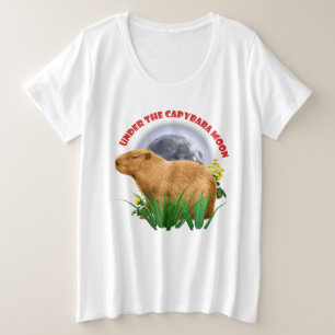 カピバラの月の下で ふわふわ動物 プラスサイズTシャツ