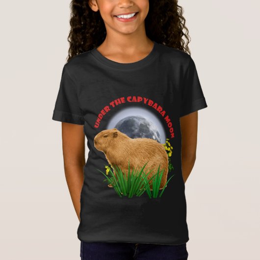 カピバラの月の下で Funny Capybara  Tシャツ (正面)