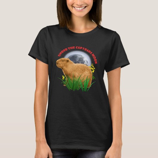 カピバラの月を仰いで 面白いカピバラ Tシャツ (正面)