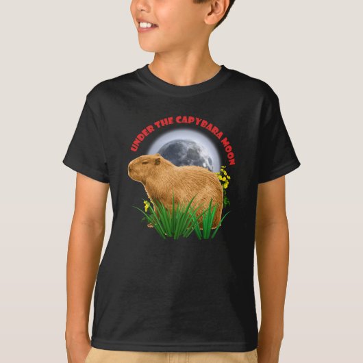 カピバラの月を仰いで 面白いカピバラ Tシャツ (正面)