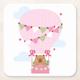 カピバラの気球 ピンク 誕生日会 スクエアペーパーコースター