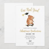 カピバラの水彩画を使ったユニークな卒業パーティーの招待状 招待状 (正面/裏面)