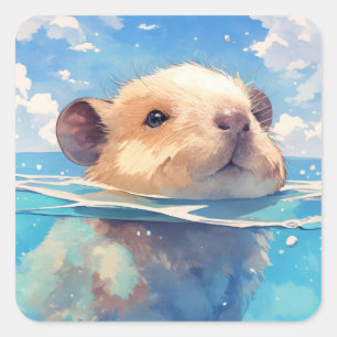 カピバラの水辺の幻想 スクエアシール