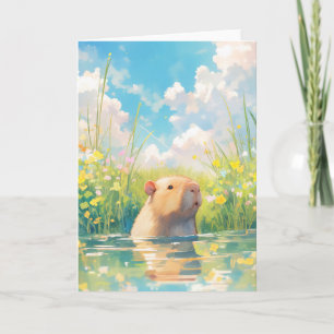 カピバラの水遊びベイビー カード