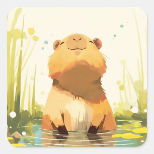 カピバラの水遊び スクエアシール