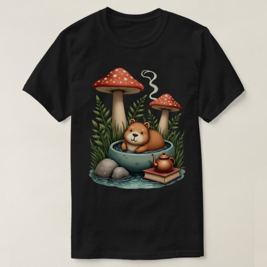 カピバラの温泉きのこコテージL Tシャツ (デザイン正面)
