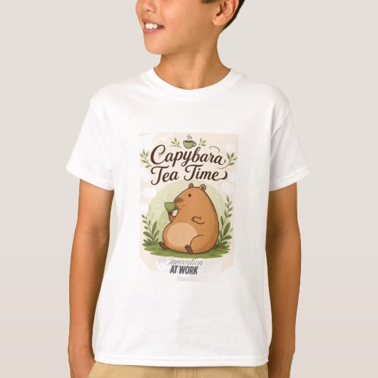 カピバラの紅茶タイム | かわいいカピバラのティータイム Tシャツ (正面)