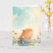 カピバラの花の池のリトリート カード (黄色い花)