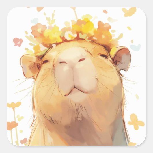カピバラの花冠 スクエアシール (正面)