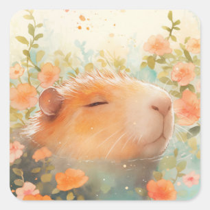 カピバラの花咲く水中浮遊 スクエアシール