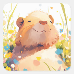 カピバラの草原の午睡 スクエアシール
