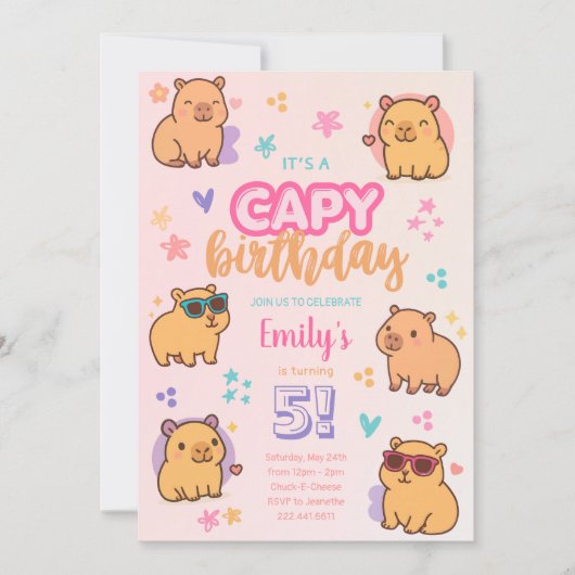 カピバラの誕生日パーティーの招待状 招待状 (正面)
