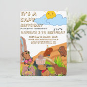 カピバラの誕生日招待状, かわいい花柄 ピンク ガール 招待状 (スタンド正面)