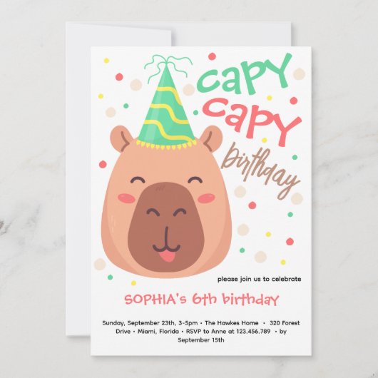 カピバラの誕生日招待状 招待状 (正面)