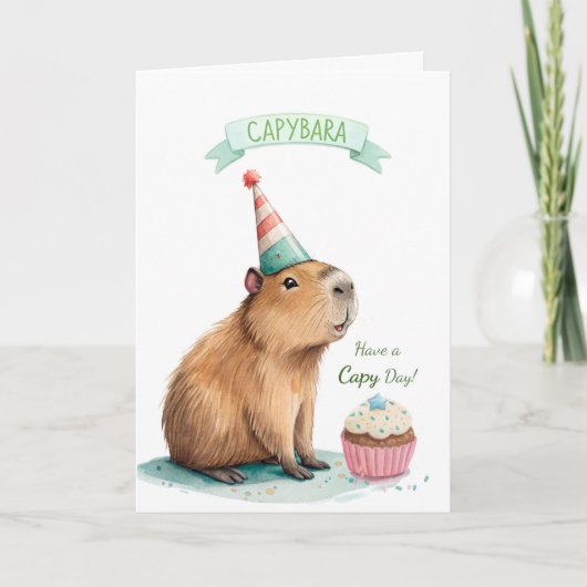 カピバラの誕生日 お誕生日おめでとう かわいい動物 カード (正面)