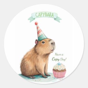 カピバラの誕生日 お誕生日おめでとう カピバラ かわいい 動物 ラウンドシール