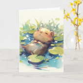 カピバラの静かな水面 カード (黄色い花)