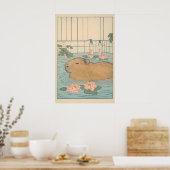 カピバラの風呂の浮世絵アート ポスター (キッチン)