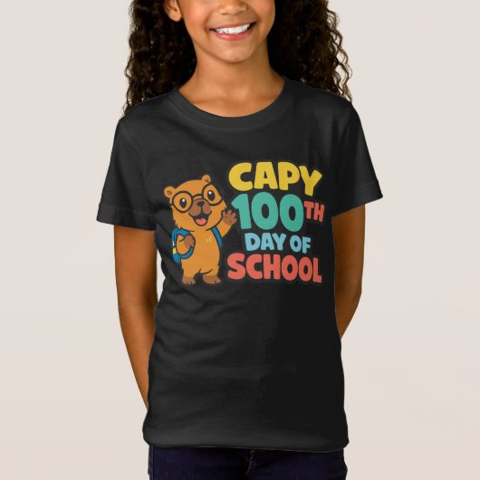 カピバラの100日目の学校 かわいいカピバラの学生 Tシャツ (正面)