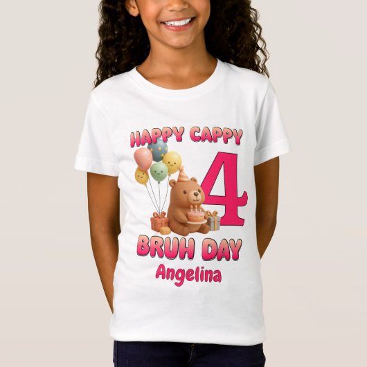 カピバラの4歳の誕生日おめでとう カスタムグッズ Tシャツ (正面)