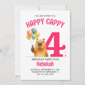 カピバラの4歳の誕生日おめでとう ピンク HAPPY CAPPY オリジナル 招待状 (正面)