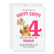 カピバラの4歳の誕生日おめでとう ピンク HAPPY CAPPY オリジナル