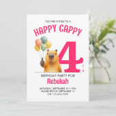 カピバラの4歳の誕生日おめでとう ピンク HAPPY CAPPY オリジナル 招待状 (スタンド正面)