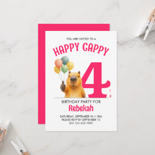 カピバラの4歳の誕生日おめでとう ピンク HAPPY CAPPY オリジナル 招待状