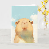 カピバラキュート顔 カード (黄色い花)