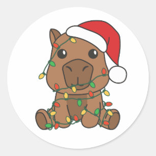 カピバラクリスマスウィンターアニマルズホリデー ラウンドシール