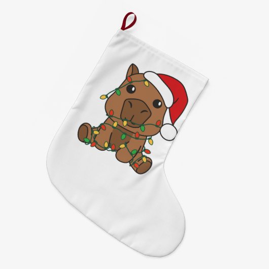 カピバラクリスマスウィンターアニマルズホリデー ラージクリスマスストッキング (正面 (吊り時))
