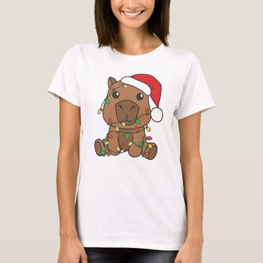 カピバラクリスマスウィンターアニマルズホリデー Tシャツ (正面)