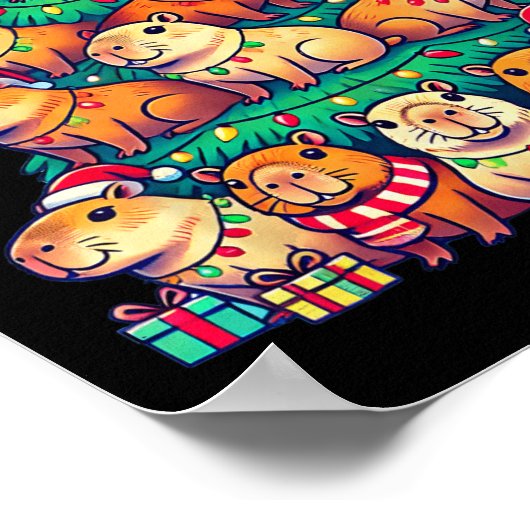 カピバラクリスマスツリーカピおもしろいバラクリスマス ポスター (角)