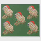 カピバラクリスマスファミリー包まれたインホリデーライト ラッピングペーパー (フラット)