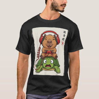 カピバラゲーマー面白いカメ Tシャツ