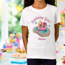 カピバラサマープールパーティー誕生日ガール Tシャツ