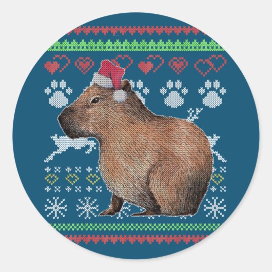 カピバラサンタ – クロース醜いクリスマスセーターHolida ラウンドシール (正面)