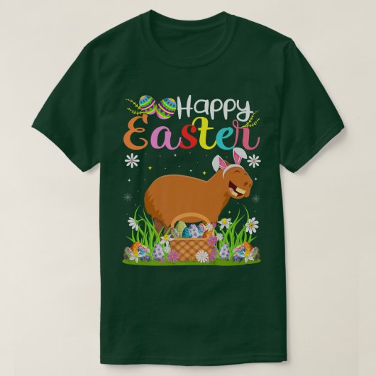カピバラバニーエッグ狩りおもしろいカピバラハッピーエア Tシャツ (デザイン正面)