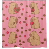 カピバラバレンタインカーテン | かわいいロマンチックな動物 –  シャワーカーテン (正面)