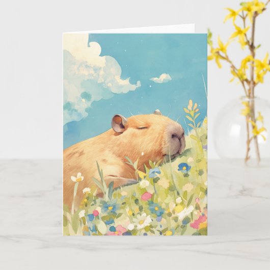 カピバラパワー昼寝 カード (黄色い花)