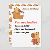 カピバラパーティの招待状カード | かわいい誕生日 招待状 (正面/裏面)