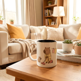 カピバラマグカップ お母さんへのカピバラグッズのプレゼントに ツートーンマグカップ