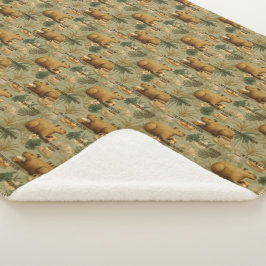 カピバラモーニングコーヒーブレックファーストボタニカルアート シェルパブランケット