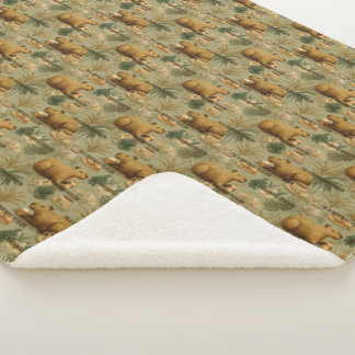 カピバラモーニングコーヒーブレックファーストボタニカルアート シェルパブランケット