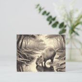 カピバラヴィンテージエッチング ポストカード (スタンド正面)