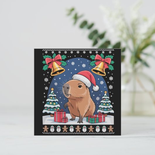 カピバラ動物愛好家クリスマスギフト ダサいカピバラ シーズンカード (スタンド正面)